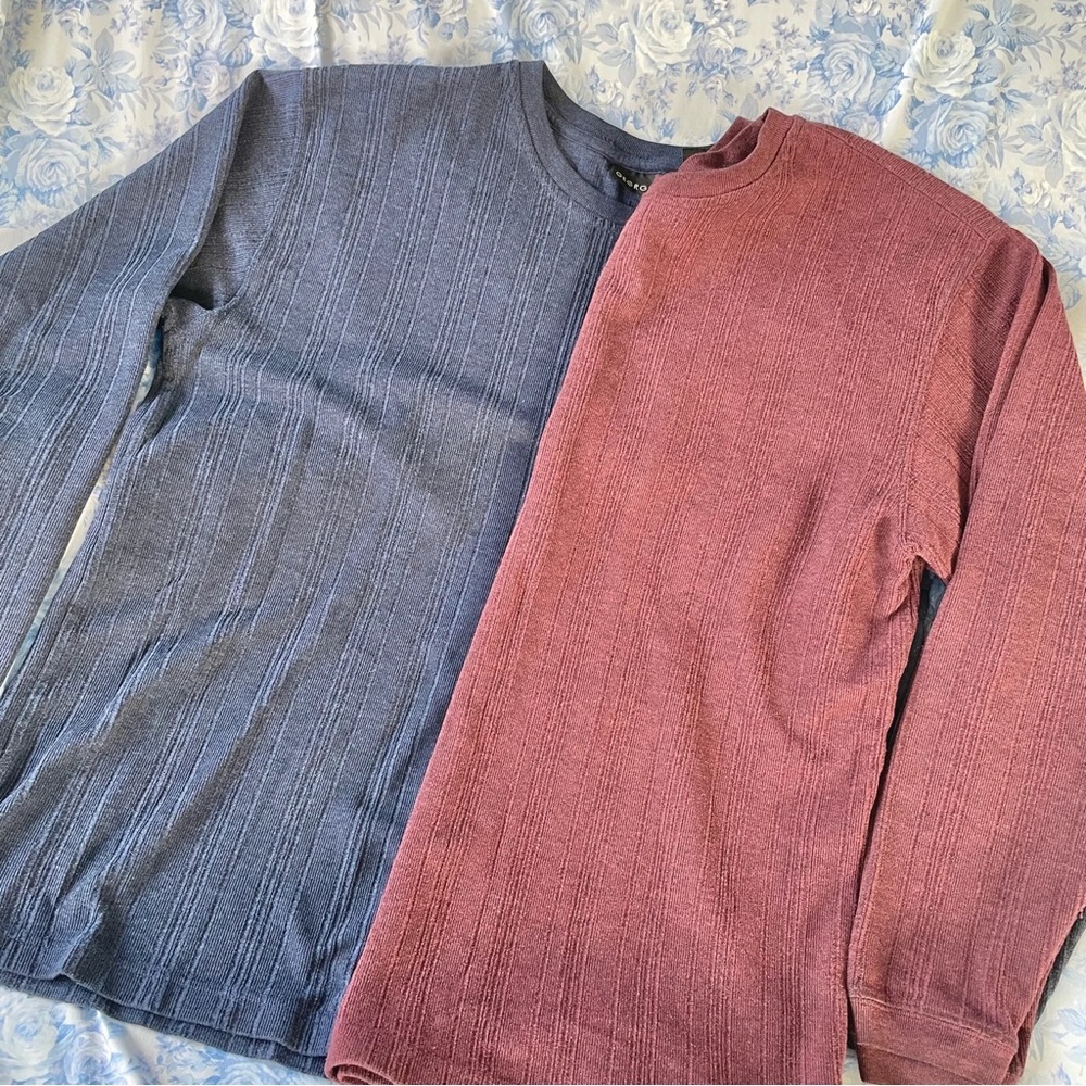 Two Vintage Y2K Ribbed Pullover Sweater Crewneck Red Blue 90s Grunge Aesthetic